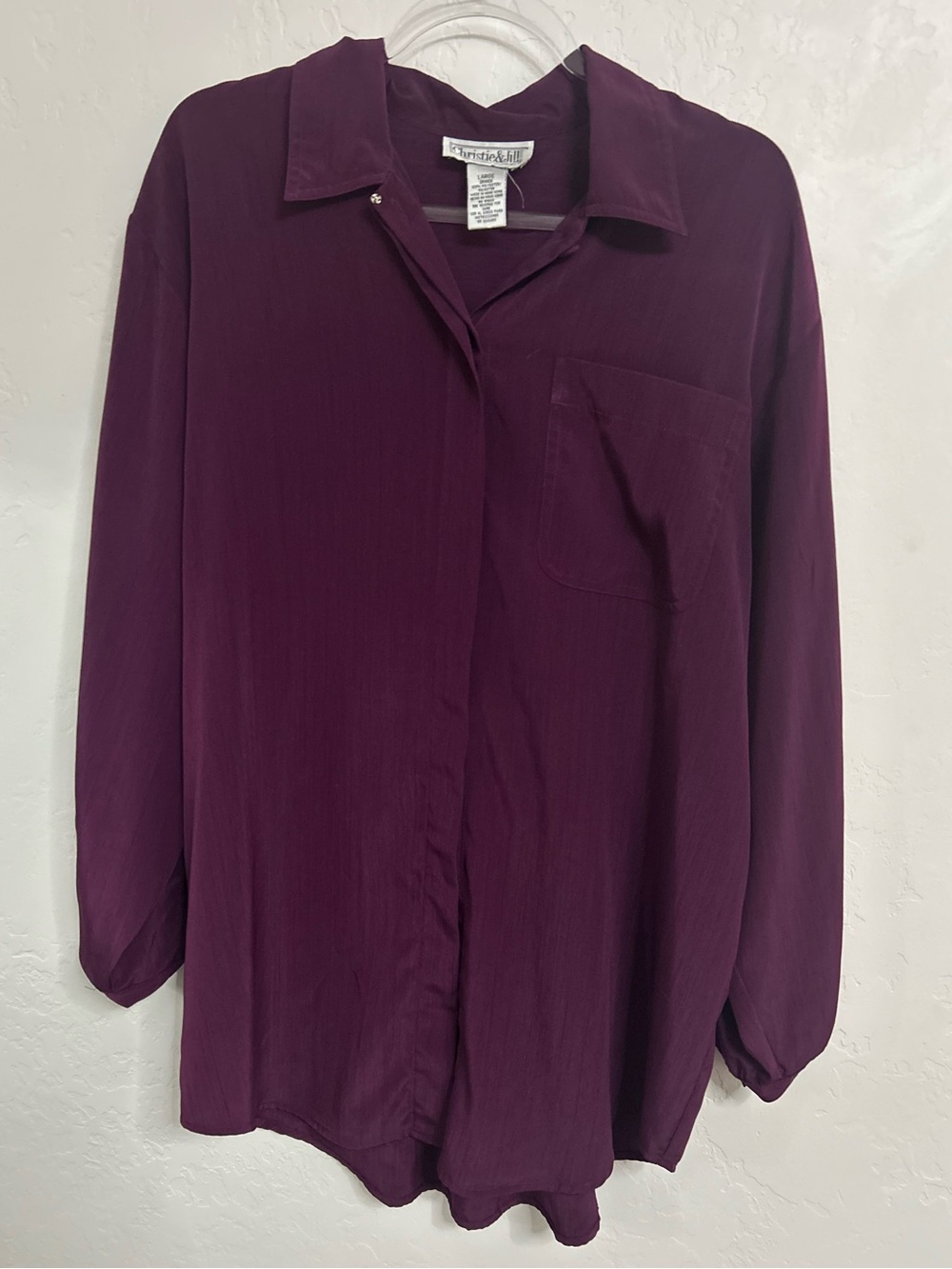 Vintage Christie & Jill Burgundy Blouse Large | Sheer Button Front Career Top - Picture 2 of 6